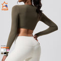 European and american new long-sleeve outdoor running fitness activewear top with built-in bra pads - tennis, golf, and yoga t-shirt