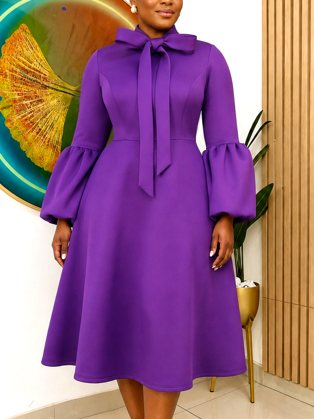 Fall and winternew arrivalbows stand collar puff sleeve large hem skirt retroelegance waist a hem party dress dres