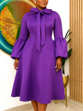 Fall and winternew arrivalbows stand collar puff sleeve large hem skirt retroelegance waist a hem party dress dres