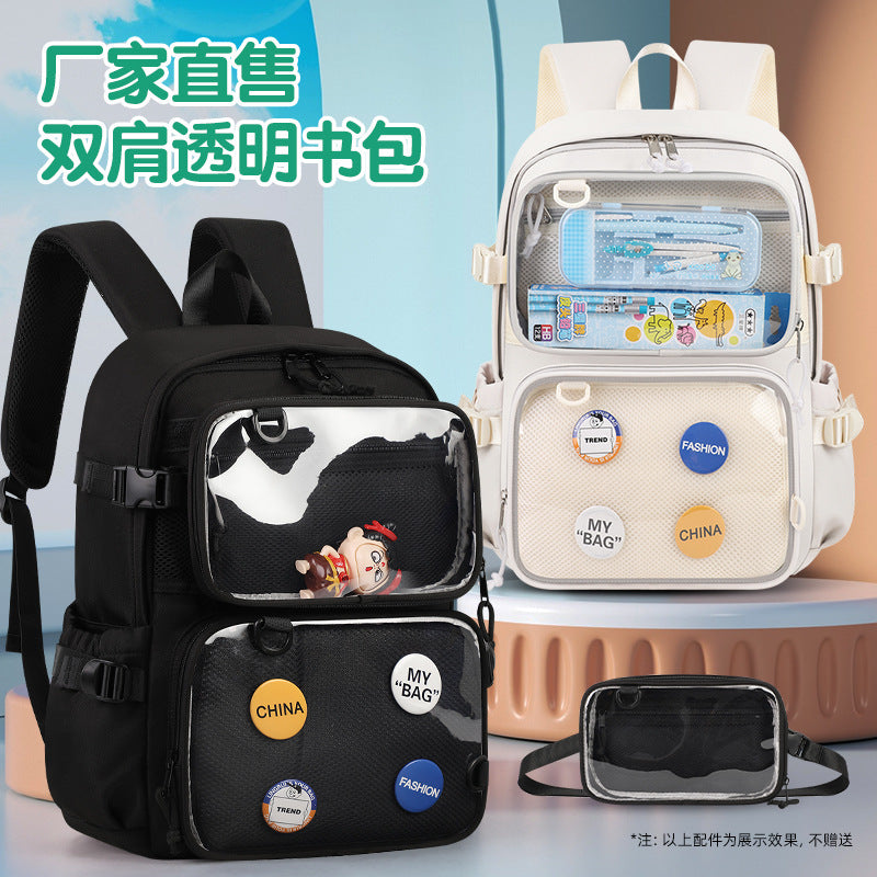 Removable transparent backpack, male and female students trend Korean version of college style school bag, large capacity anti-splashing backpack