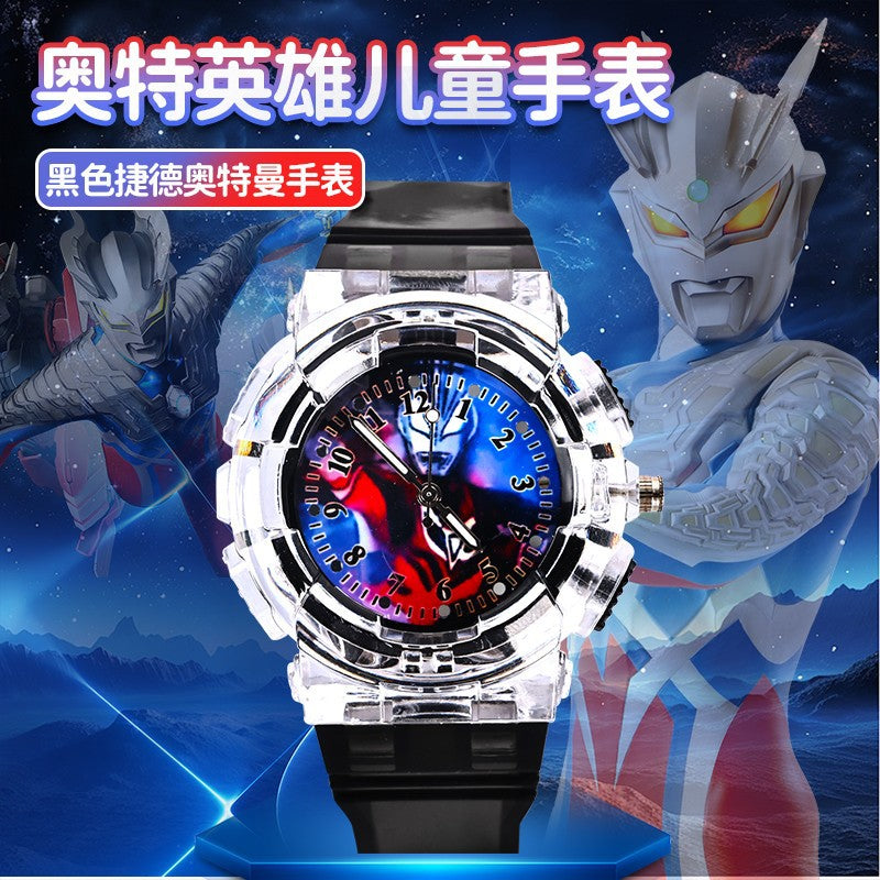 Ultraman watch kids toy boys cartoon luminous electronic watch 3-6 years old children mancero birthday gift
