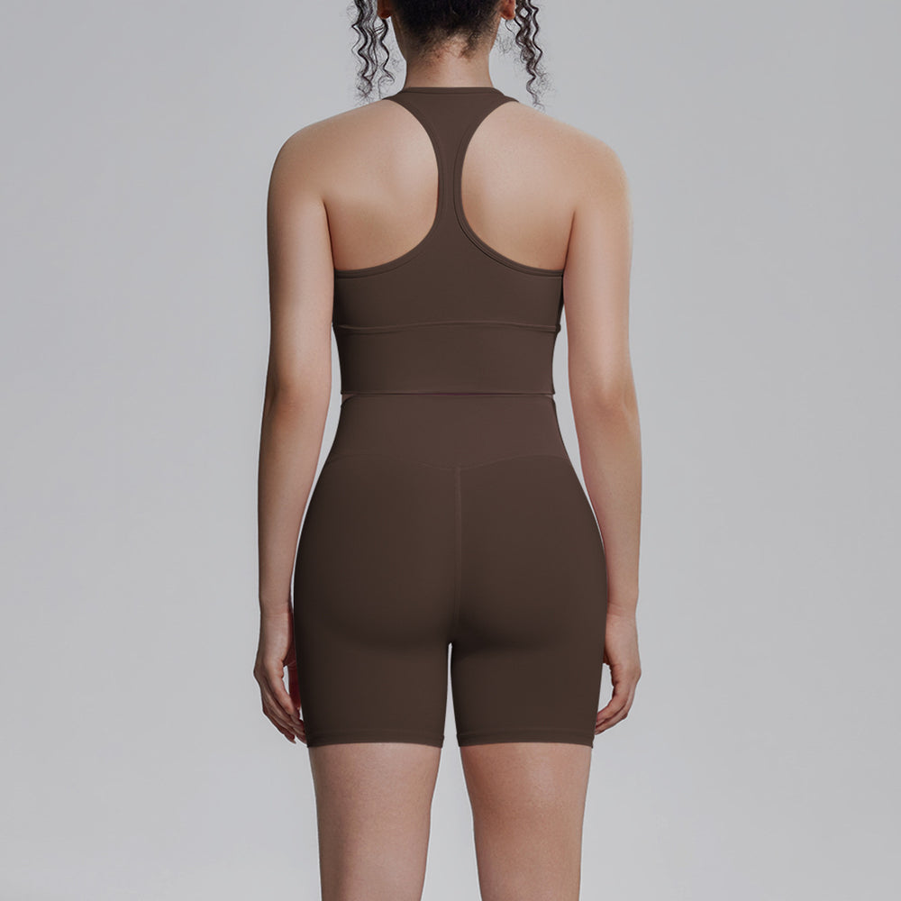 pure color double-sided brocade beautiful back tight-fitting breathable yoga suit training sports running fitness two-piece set for women