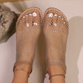 2025 summer new arrival: rhinestone mesh flat sandals - elastic slip-on, breathable mesh, beach & casual women's footwear