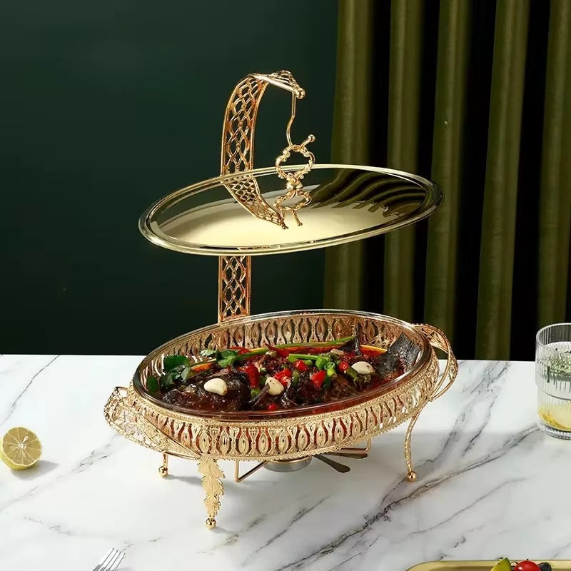 Luxury gold stainless steel hot pot - professional-grade buffet warmer with alcohol burner, ideal for hotel banquets. in stock