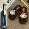New warm autumn/winter bear fuzzy slippers for women, leopard print soft plush comfort slippers, home cotton slippers