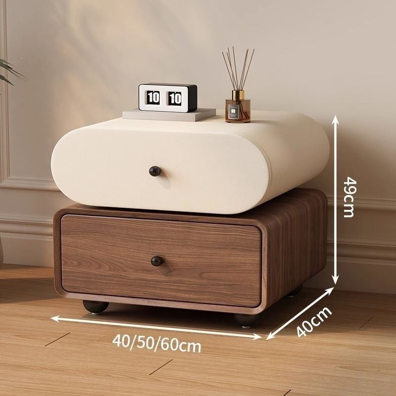 new solid wood mid-century modern nightstand, luxurious cream bedroom bedside table, minimalist home storage, modern style