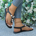 summer new bohemian ethnic rhinestone beaded thong flat roman vacation beach sandals for women