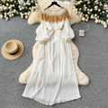 Autumn european and american retro court style heavy sequin embroidered long pleated puff sleeve dress women's pleated skirt