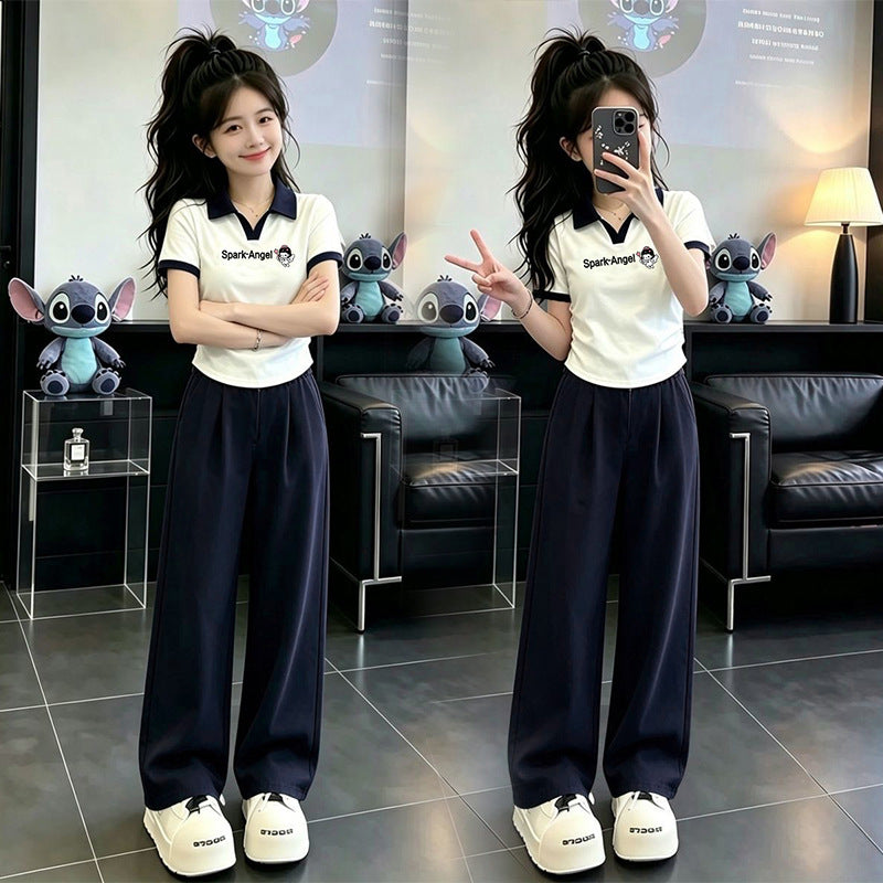 Girls' summer polo outfit - new  collection: korean style, preppy, cute two-piece set for girls (sizes for mid-to-large children)