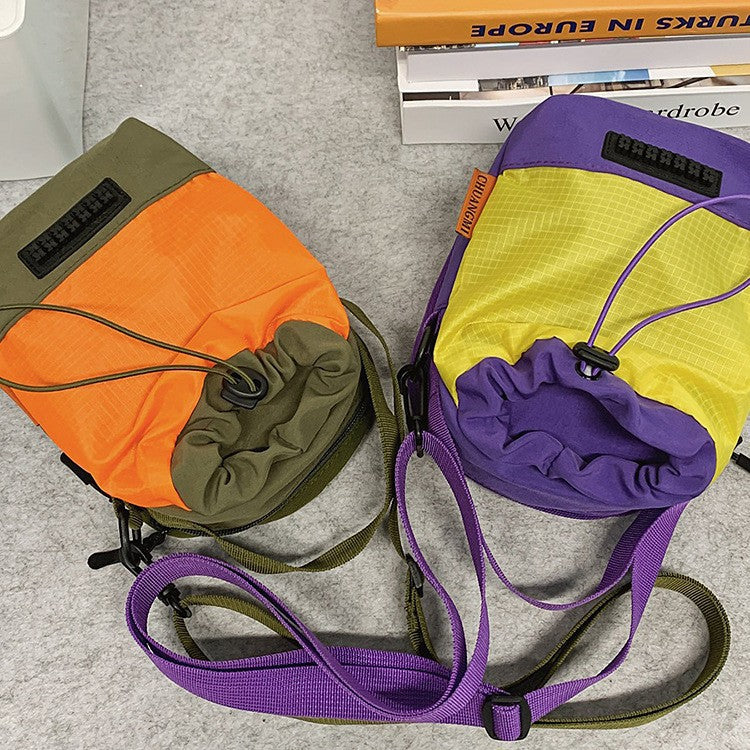Foreign trade leisure shoulder bag Unisex color matching drawstring bucket bag Anti-splashing double compartment Lightweight portable messenger bag