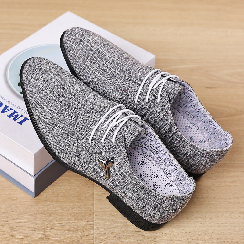 Men's plus size canvas shoes - breathable pointed toe linen canvas dress shoes - business casual shoes - beijing old cloth shoes