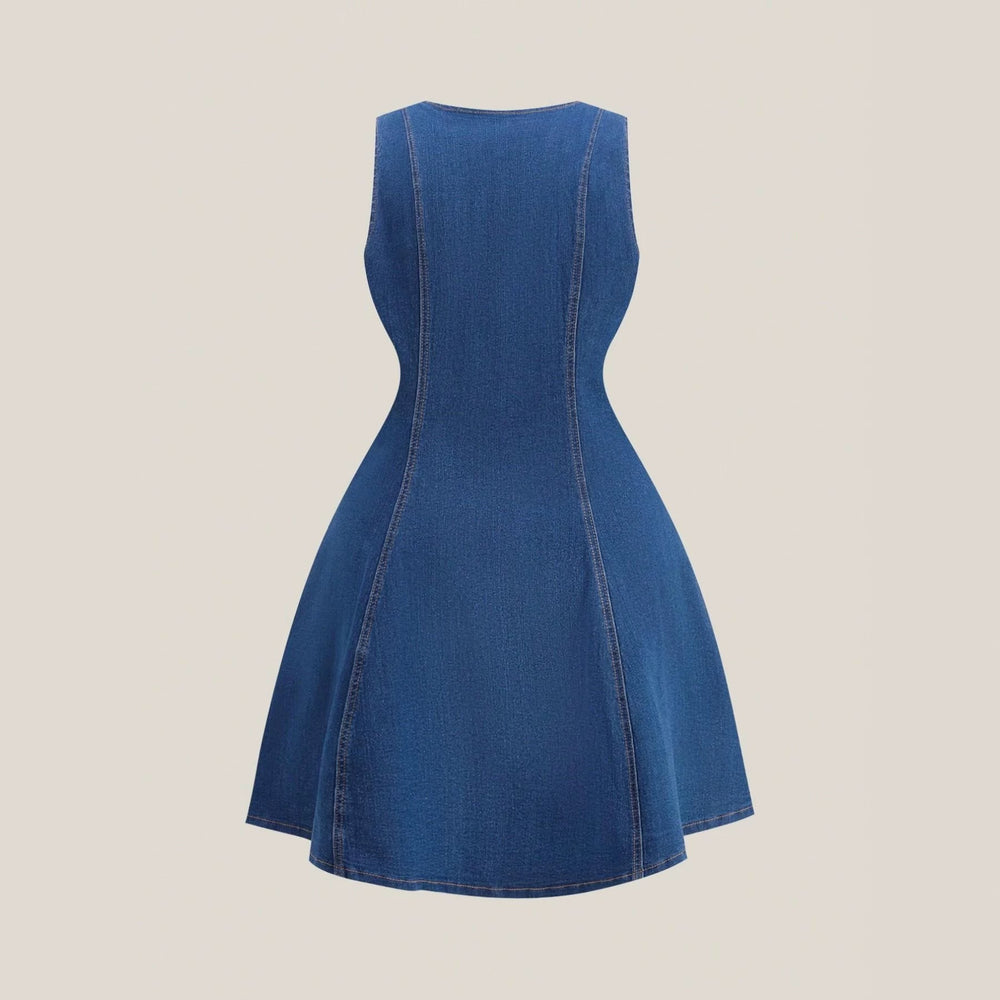 new arrival: plus-size french style sleeveless single-breasted denim a-line dress for women - perfect for , , and european & american markets