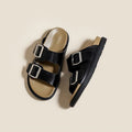2024 new korean style chunky platform birkenstock-style sandals - women's fashionable square buckle double strap non-slip thong sandals for outdoor wear