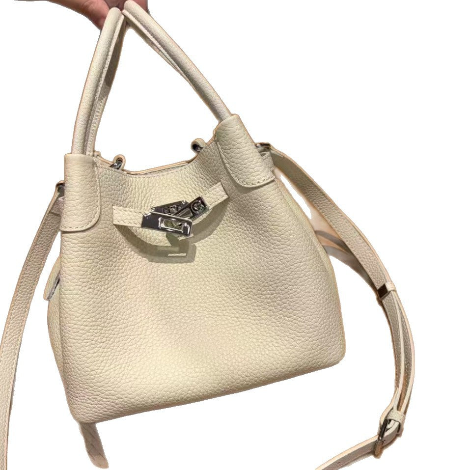 2026new arrival first layer cowhide pebbled vegetable basket shoulder crossbody armpit bag bucket bag work clothing genuine leather women's bag