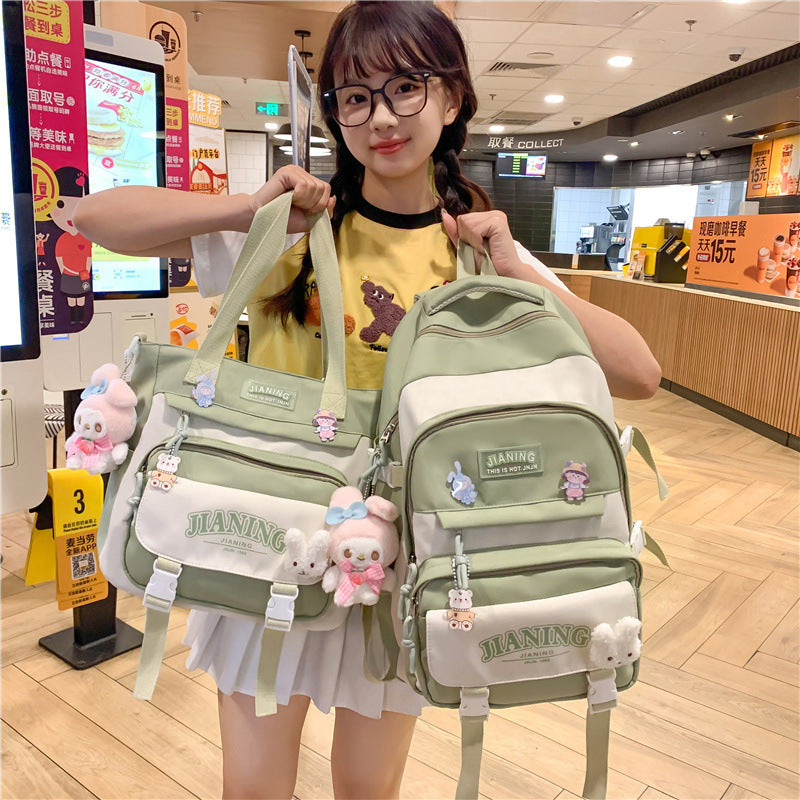 Korean version of cute female ins wind two-piece schoolbag, primary school students in grades 3 to 5 and 6, junior high school students backpack