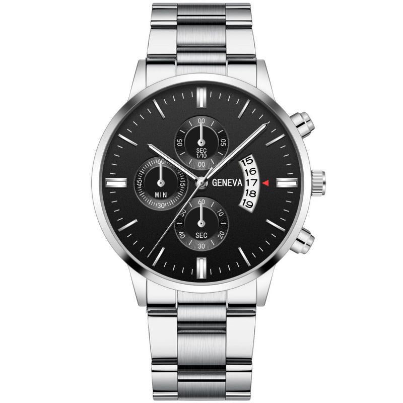 watch fake three-eye men steel band watch business casual calendar quartz watch men's in stock