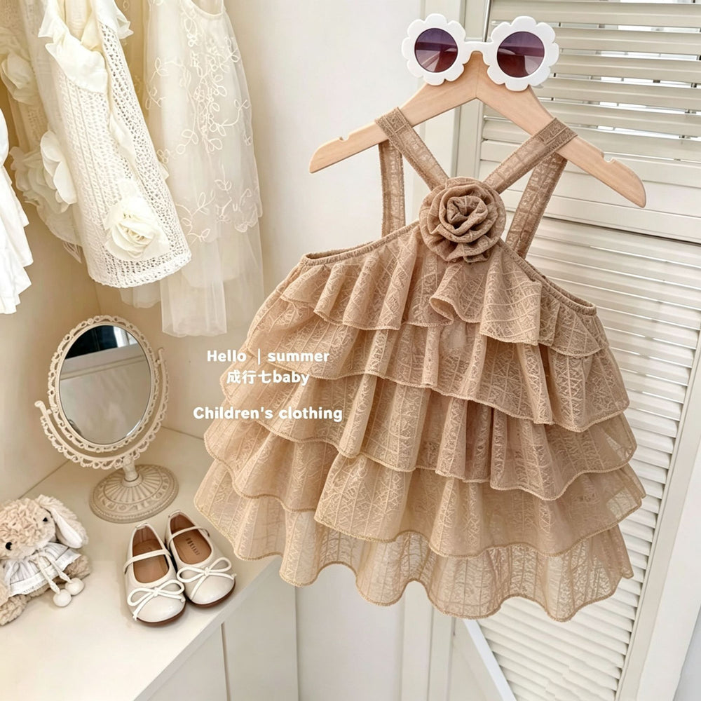 Sleeveless dress  girls' summer outfit new summer children's princess style chic baby beach dress