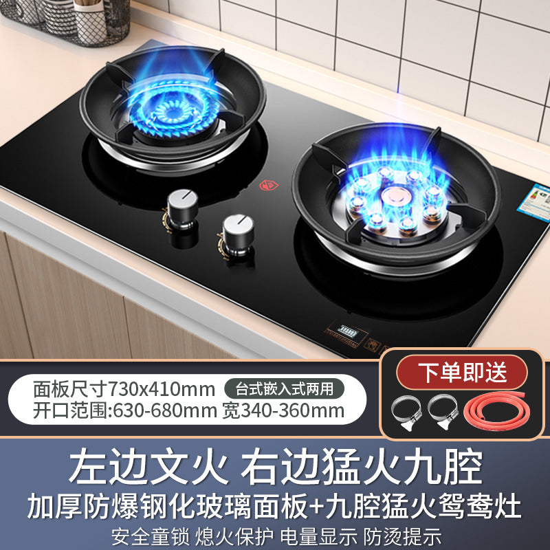 Wholesale high-power nine-burner gas stove, home use double burner cooktop, built-in/free-standing dual-purpose gas stove, natural gas double burner