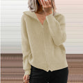 Fashion cross-border fall and winternew arrivalstripescasualoutwearlooseknitting shirt zipper cardiganlong sleeves lapel sweater women