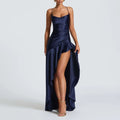 summer new women's fashion: cross-border european and american style elegant solid color ruffle hem asymmetrical dress