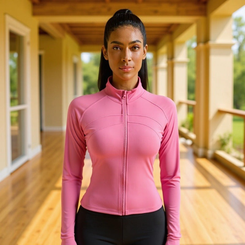 new cross-border european and american style women's slimming and figure-flattering zip-up high-stretch quick-dry fitness top - activewear yoga shirt