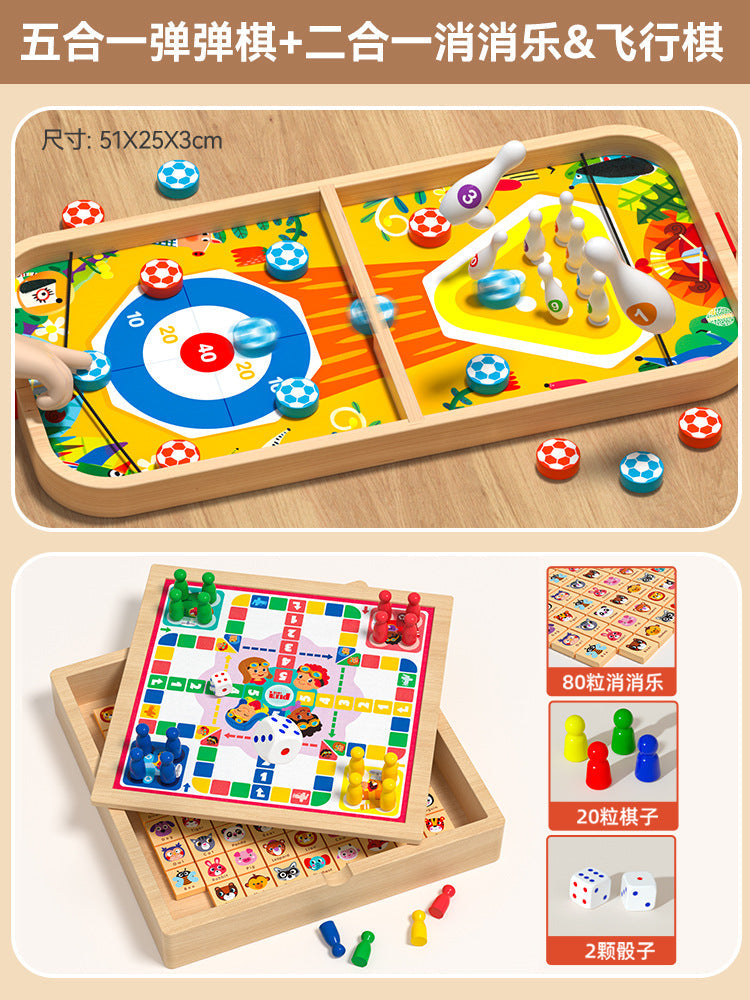 Wooden Bouncing Chess Double Table Game Bowling Parent-Child Interactive Birthday June 1st Gift Children's Educational Toys