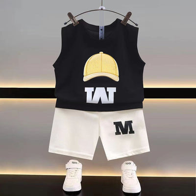 Boys' sleeveless summer  new arrival: stylish and trendy kids' summer outfit - athletic tank top and handsome loose-fit set wholesale