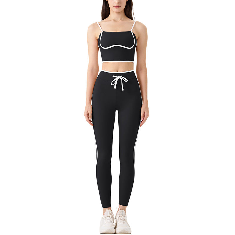 new arrivalcontrast color white striped running drawstring pants shorts three-quarter pants sports intimates bra yoga suit for women