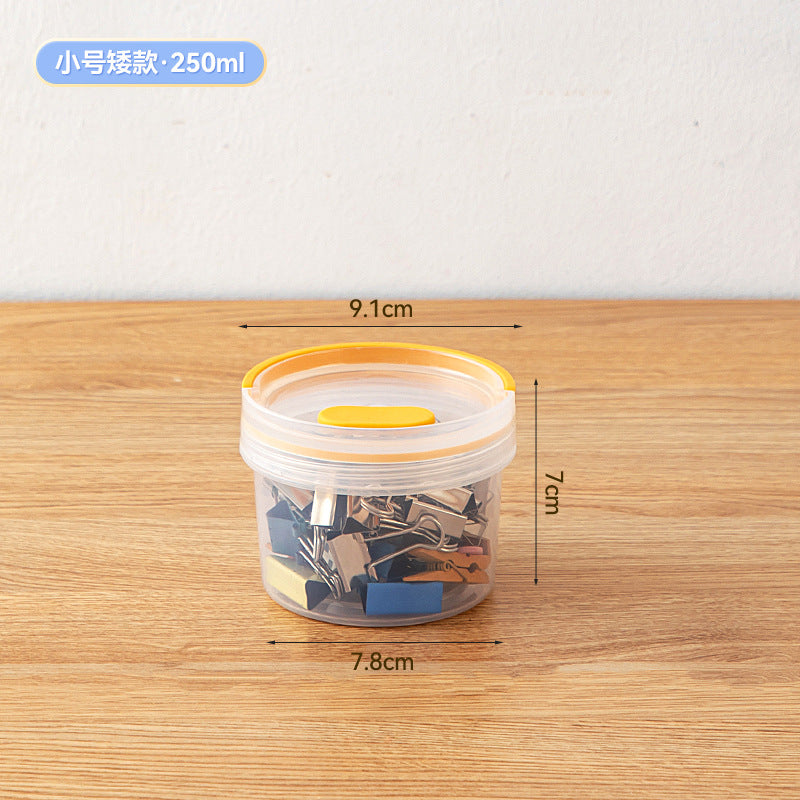 Desktop round handheld pen holder storage box with lid transparent plastic multi-functional desk sundries stationery storage box