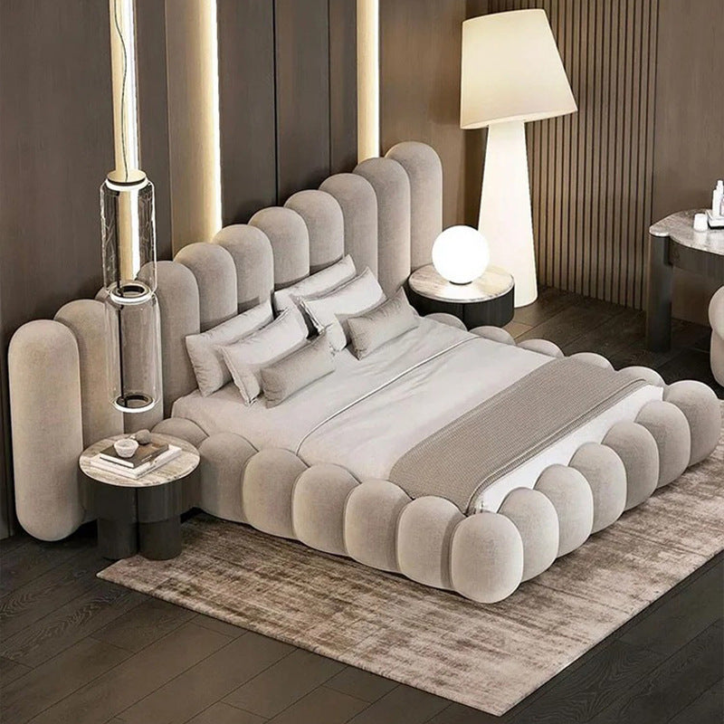 Cream style widescreen bed house large soft-packed fabric bed bedroom classy furniture double bed master bedroom 2.4m