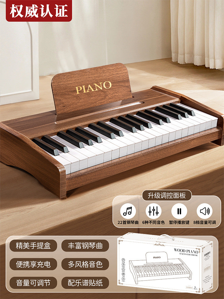 Wooden mini piano kids toy for boys and girls, 37-key electronic keyboard, early music education instrument, professional baby birthday gift