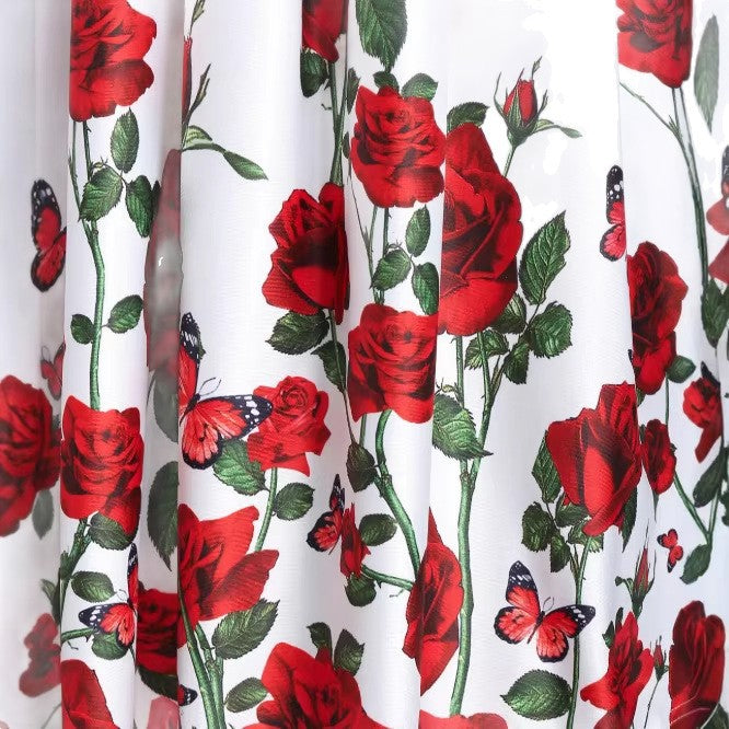 cross-border  european and american women's fashion 3d floral ruched waist dress