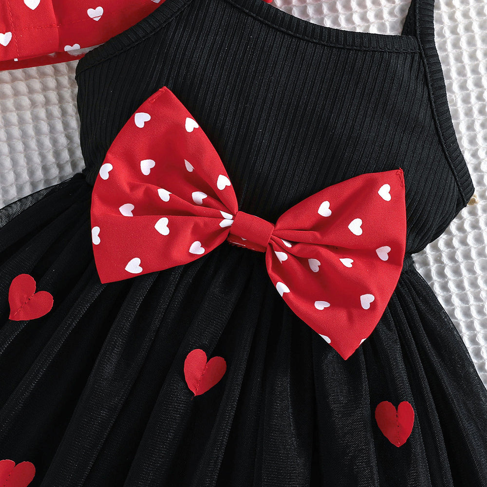 new european and american style girls' summer heart-shaped shawl suspender mesh dress embroidered heart set - two-piece dress set