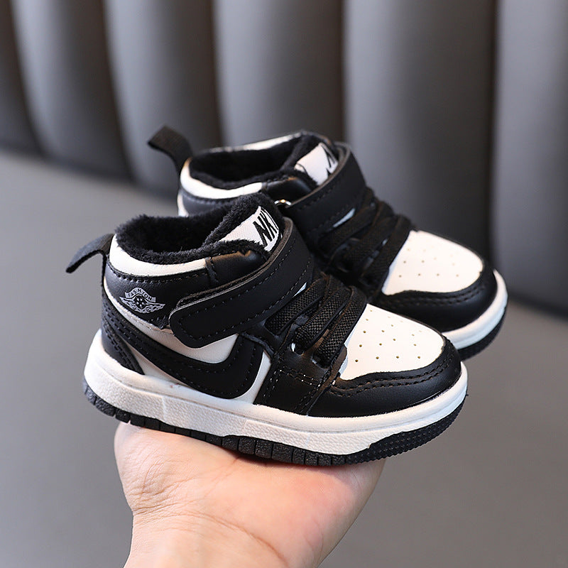 Kids sneakers for boys and girls, mid-top sneakers, winter two-cotton shoes, k-style shoes for men and women, baby shoes, soft bottom toddler shoes