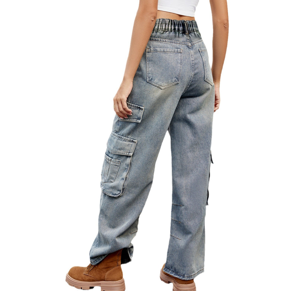 European and american cross-border e-commerce women's spring/summer new arrivals:  independent store washed semi-elastic wide-leg denim cargo pants