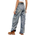 European and american cross-border e-commerce women's spring/summer new arrivals:  independent store washed semi-elastic wide-leg denim cargo pants