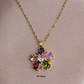 [titanium steel] necklace women's gemstone flower pendant ring earrings suit classy niche clavicle chain earrings jewelry
