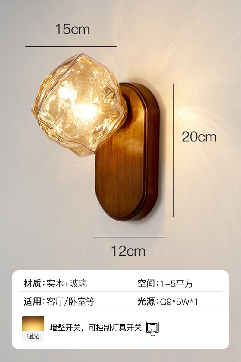 Cross-border special supply for Nordic simple ice cube glass wall lamp solid wood bedroom bedside aisle ambient lighting manufacturers wholesale