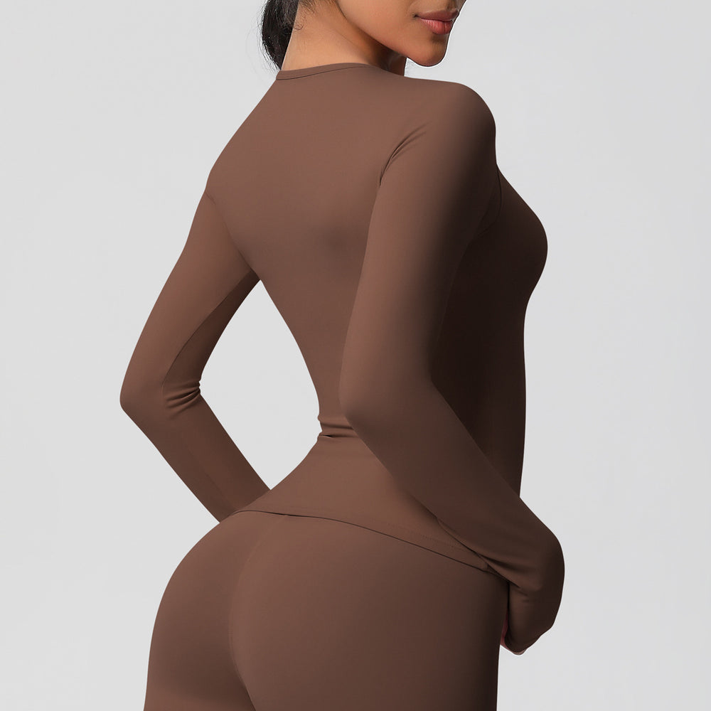 New arrival in stock cross-border double-sided brushed solid color longline training sports long sleeve t-shirt running fitness yoga top for women