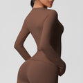 New arrival in stock cross-border double-sided brushed solid color longline training sports long sleeve t-shirt running fitness yoga top for women