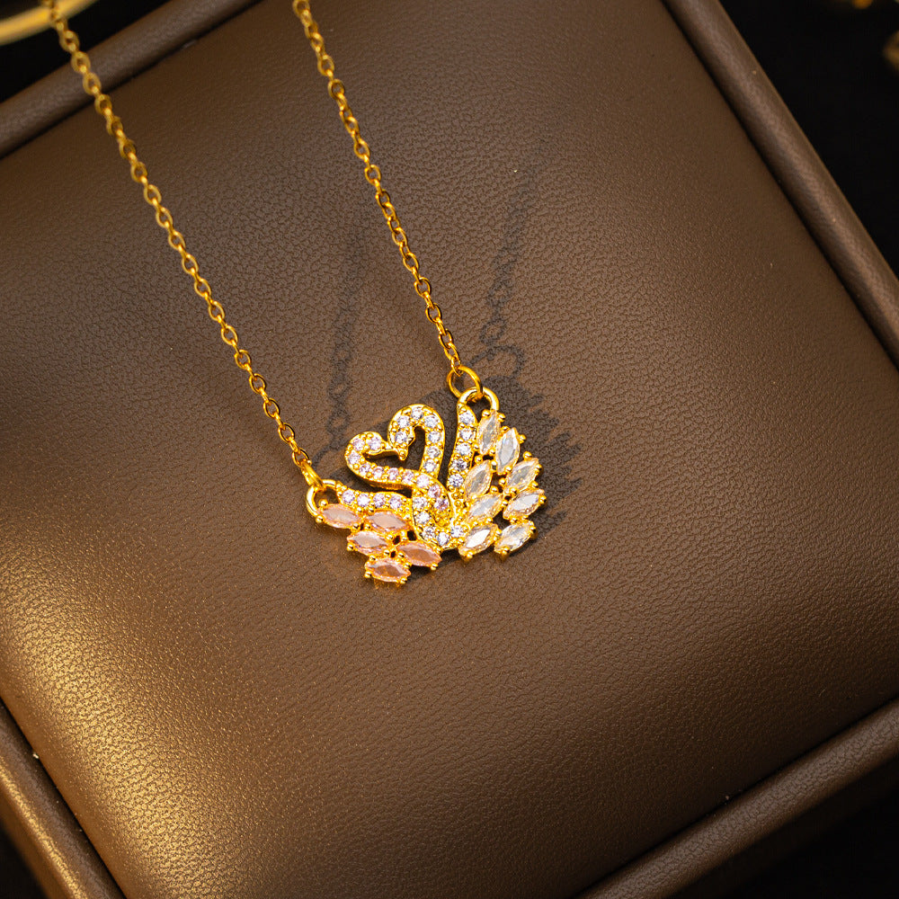 [titanium steel] fashion popular crystal swan necklace women's fashion simple pendant new light luxury sweater chain necklace