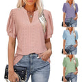European and american cross-border e-commerce   spring/summer casual v-neck solid color cutout puff sleeve loose t-shirt