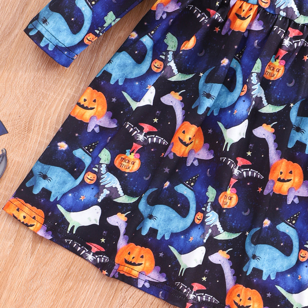 new arrivals: autumn/winter long-sleeve dress with bow and pumpkin/halloween print for toddlers and young children - dropshipping available