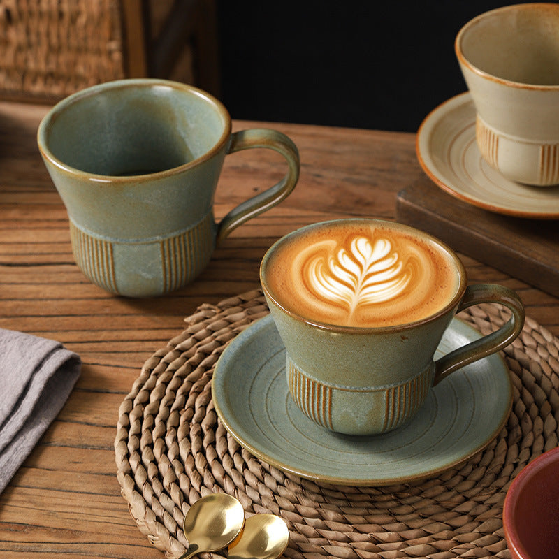 Creative trumpet shape clay coffee cup latte latte cup japanese style chinese ancient style plate plate for home mug