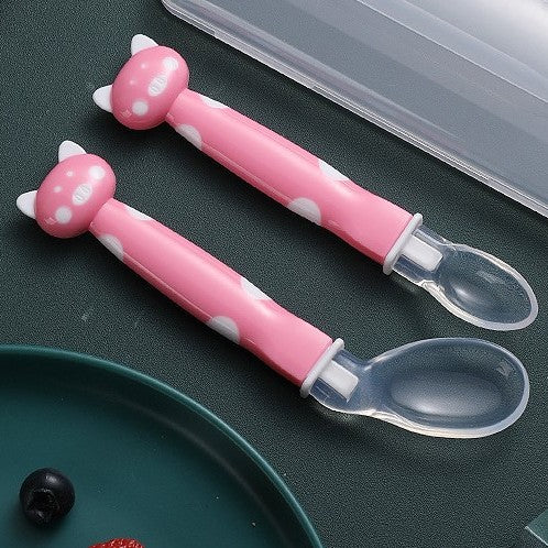 English card pack, baby spoon, child feeding tableware, silicone soft spoon, baby rice spoon, eating training elbow spoon