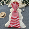 K-stylestripes sleeveless knittingeasiest for matchdress women's summer silm waist slimming lookwork clothingcasual long skirt