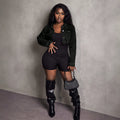 Fashion distressed ripped raw edge short denim outwear women's lapel single breasted navel exposed short jacket hot girl street
