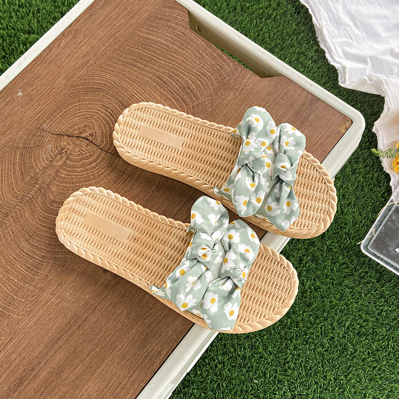 Summernew arrivalflower sandals and slippers for women outwear small fresh bows soft bottomnon-slip beach shoes flip-flops