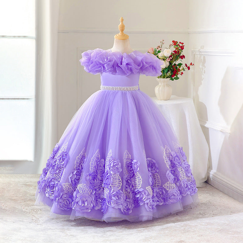 Girls' formal dress with 3d floral skirt - perfect for cross-border e-commerce, kids' princess dress, birthday parties, piano recitals, and runway shows