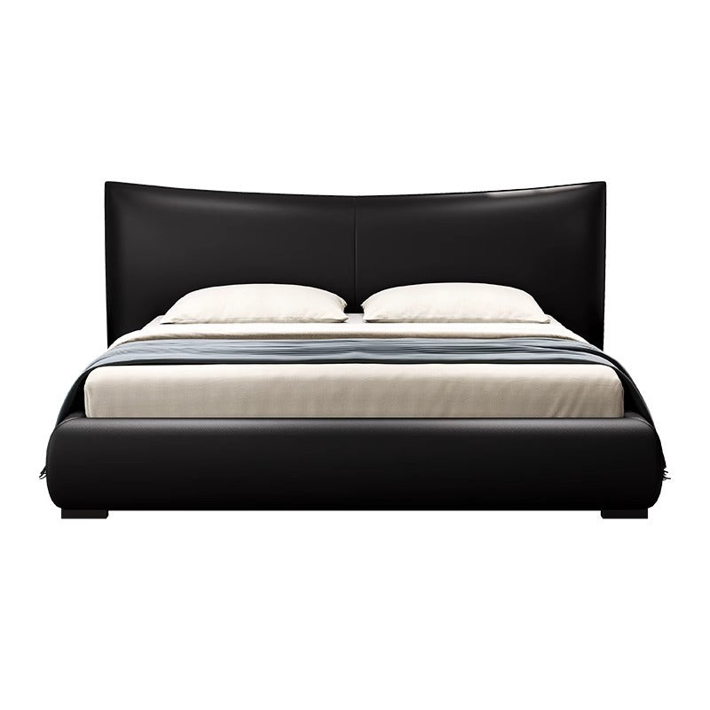 Italian light luxury genuine leather bed bedroom wedding bed designer style king size bed 1.8m trending black double bed